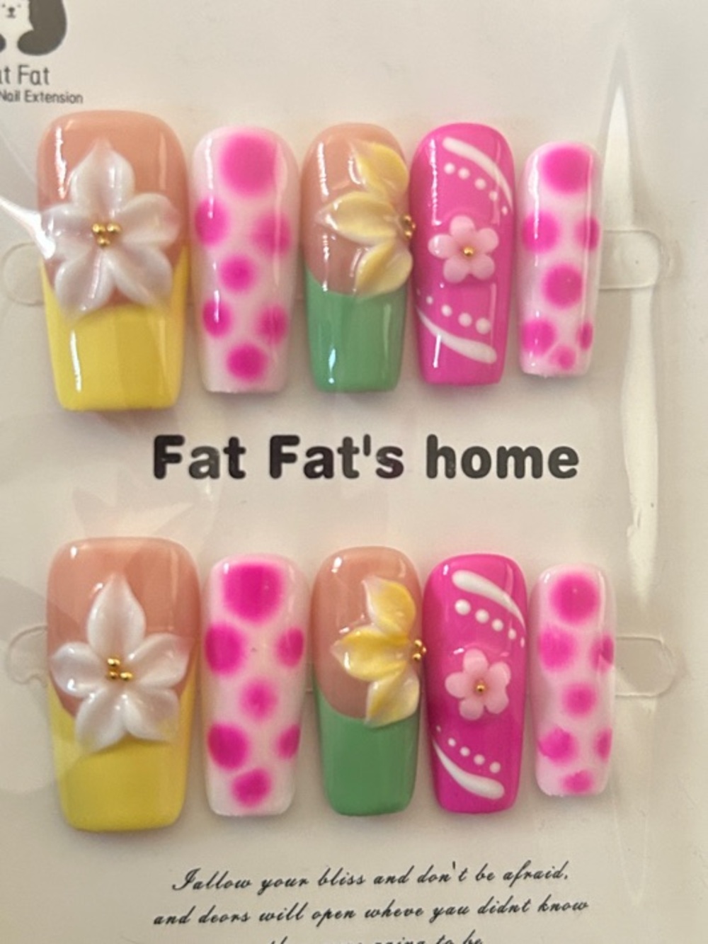 Home Pink Floral 3D Press-On Nail Set